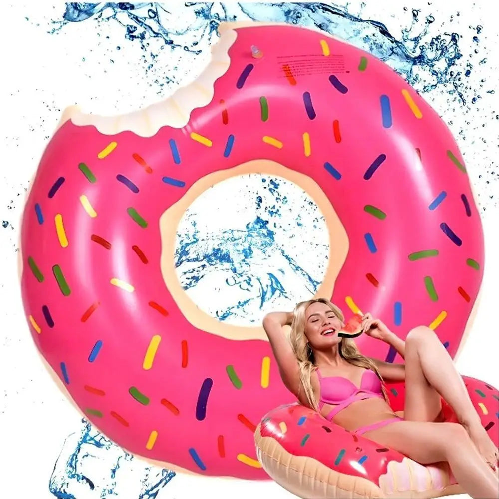 Pink Inflatable Giant Donut Raft Swim Ring Float Swimming Pool Beach Lounge Pink Coff 120CM - Home & Garden > Pool &
