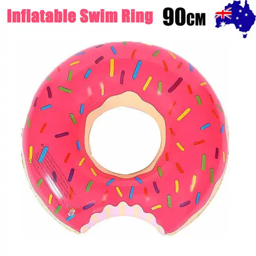 Pink Inflatable Giant Donut Raft Swim Ring Float Swimming Pool Beach Lounge Pink Coff 90CM - Home & Garden > Pool &