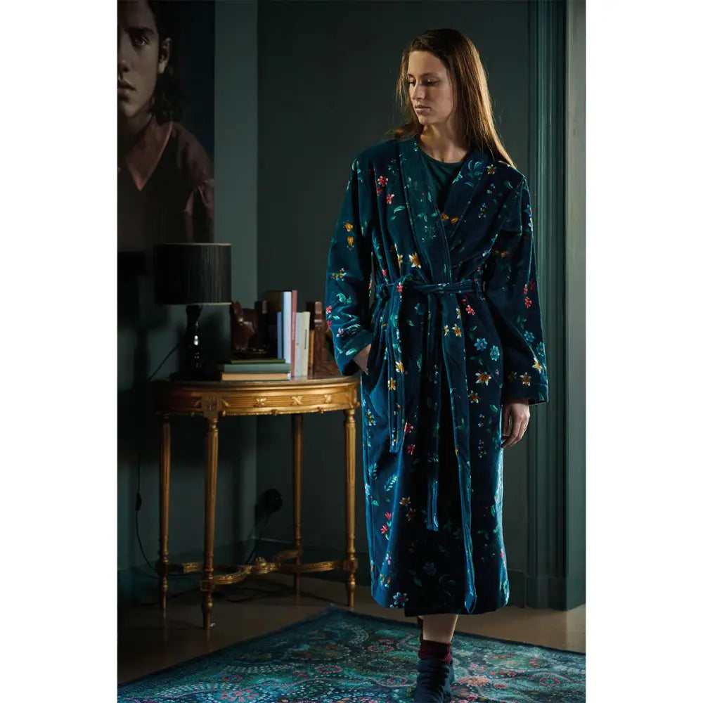 PIP Studio Les Fleurs Cotton Bath Robe Dark Blue XXL - Home & Garden > Bathroom Accessories > Bath Towels & Robes