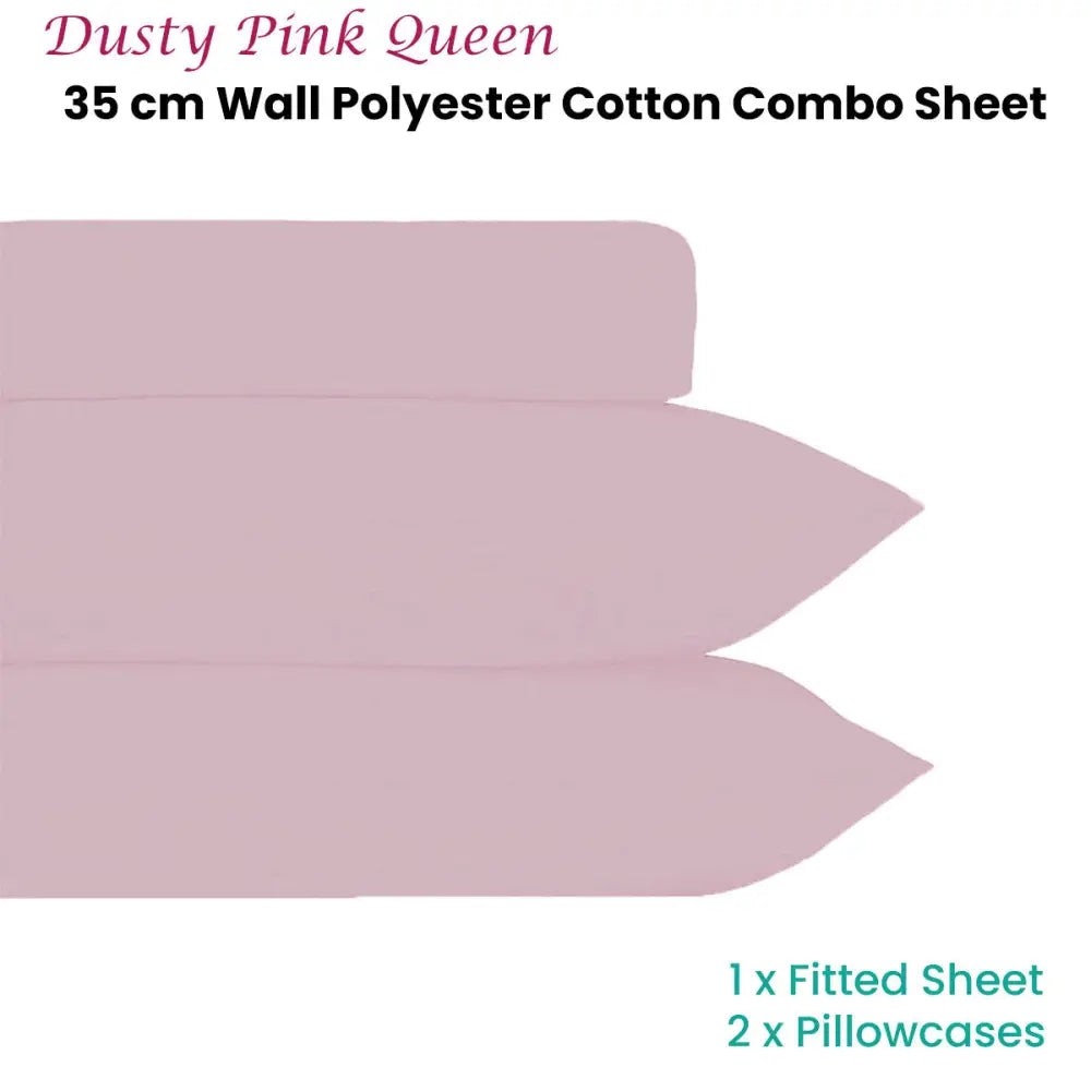 Plain Dyed Polyester Cotton Combo Set Dusty Pink Queen - Home & Garden > Bedding > Bed Sheets