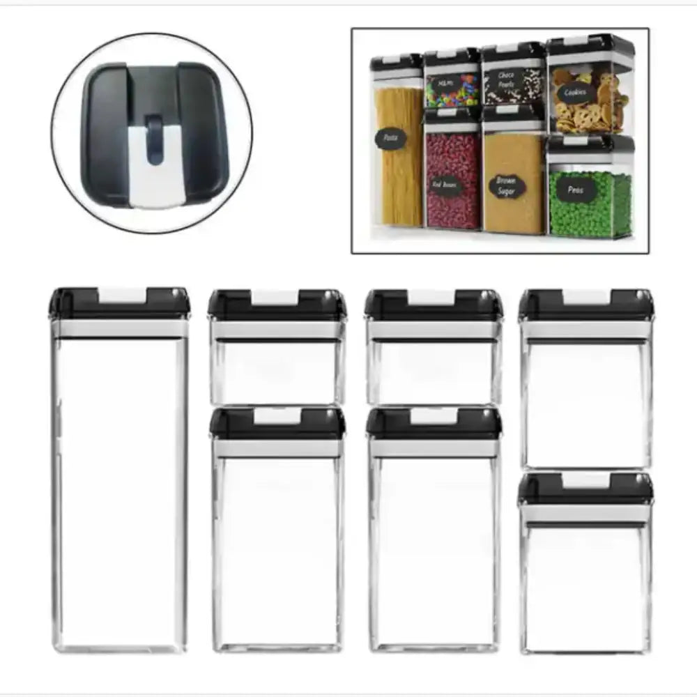 Plastic Food Storage Container Set Easy Lock Lids Pantry Organization Black - Home & Garden > Storage