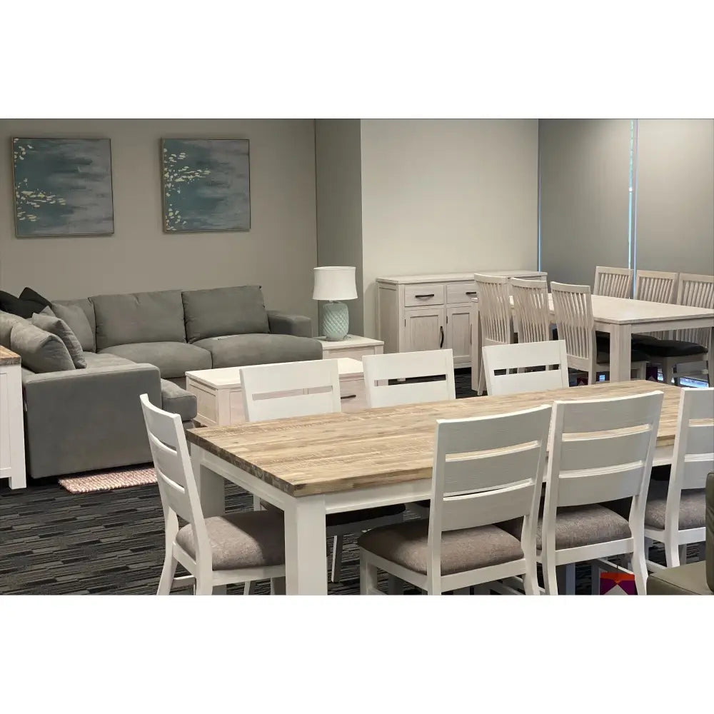 Plumeria 7pc Dining Set 190cm Table 6 Chair Solid Acacia Wood - White Brush - Furniture > Dining