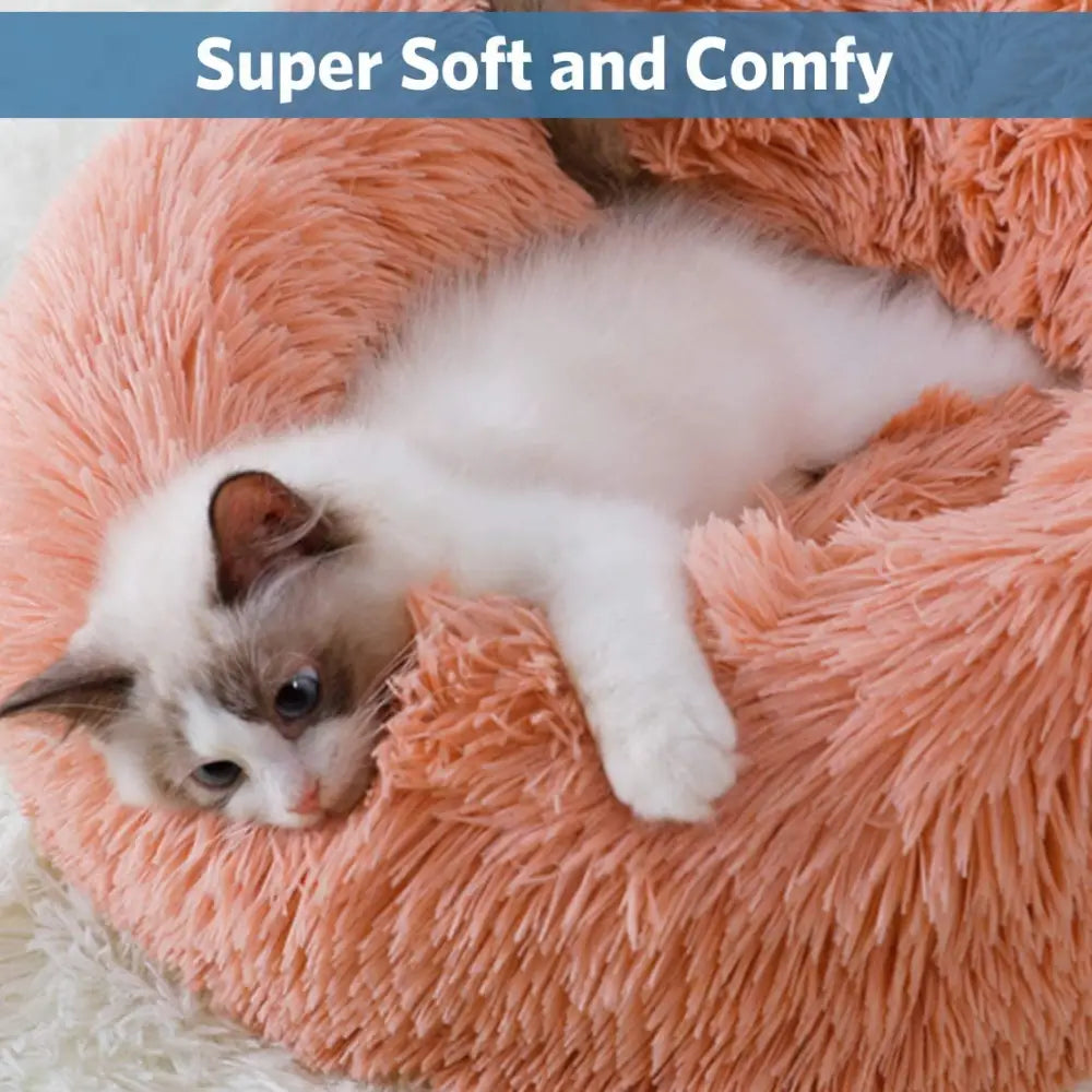 Plush Donut Faux Fur Calming Pet Nest - Salmon Pink - M - Pet Care > Dog Supplies > Dog Beds