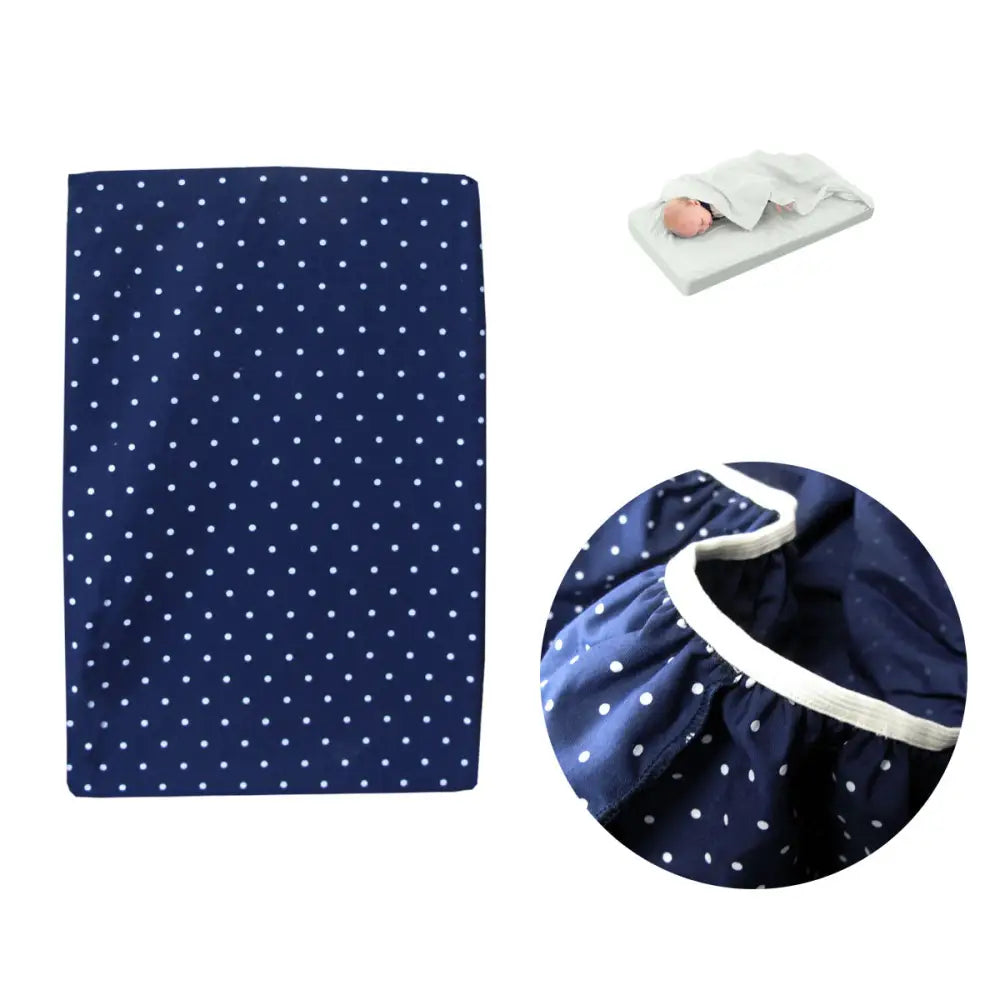 Polka Dot Navy Polyester Cotton Bassinet Fitted Sheet with a Flat Sheet Sewed Attached - Home & Garden > Bedding > Bed