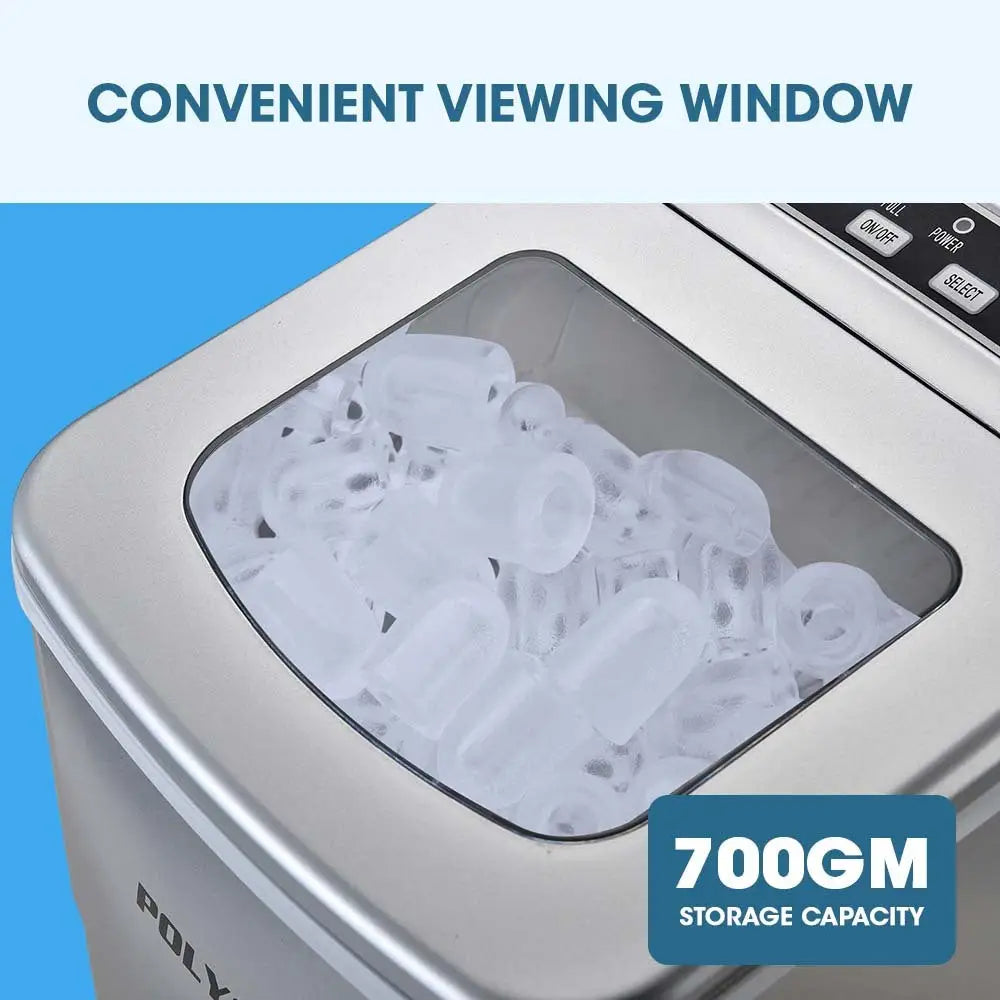 POLYCOOL 12KG Electric Ice Cube Maker Portable 2L Automatic Machine Silver - Appliances > Kitchen Appliances