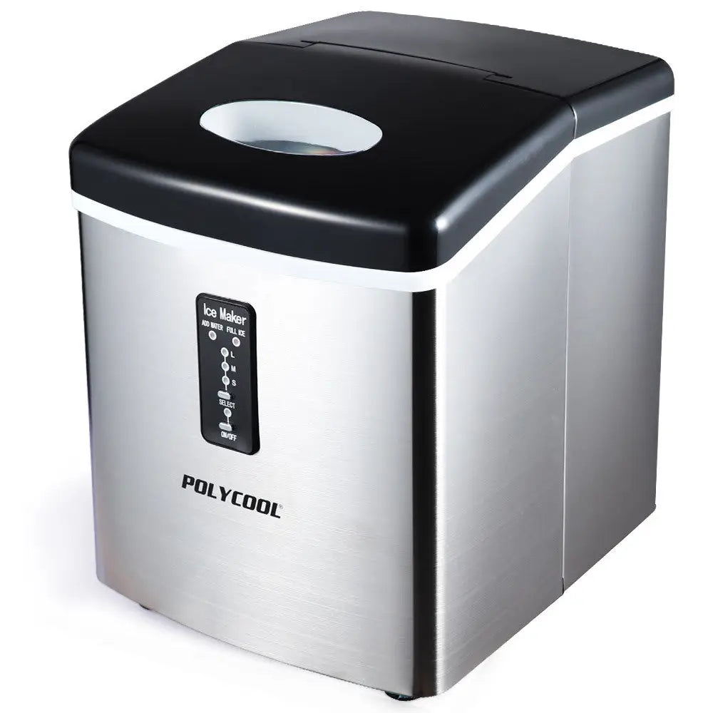 POLYCOOL 3.2L Electric Ice Cube Maker Portable Automatic Machine w/ Scoop Silver - Appliances > Kitchen Appliances