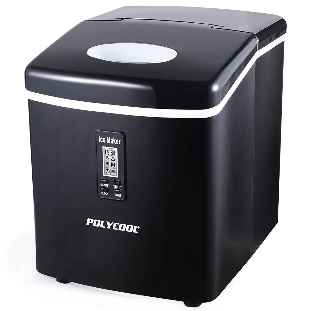 POLYCOOL 3.2L Portable Ice Cube Maker Machine Automatic with LCD Control Panel Black - Appliances > Kitchen Appliances