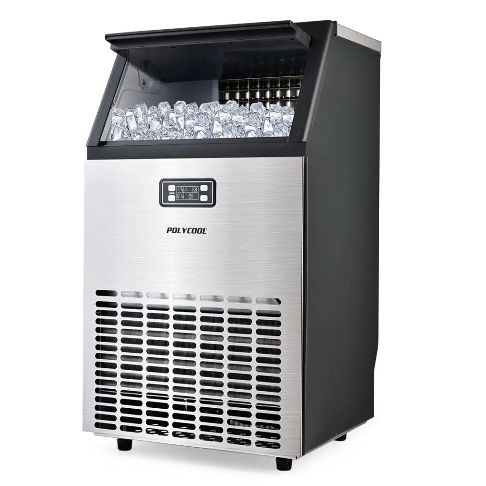 POLYCOOL Ice Cube Maker 45-65kg Commercial Ice Machine Stainless Steel Automatic with LCD Screen - Appliances > Kitchen