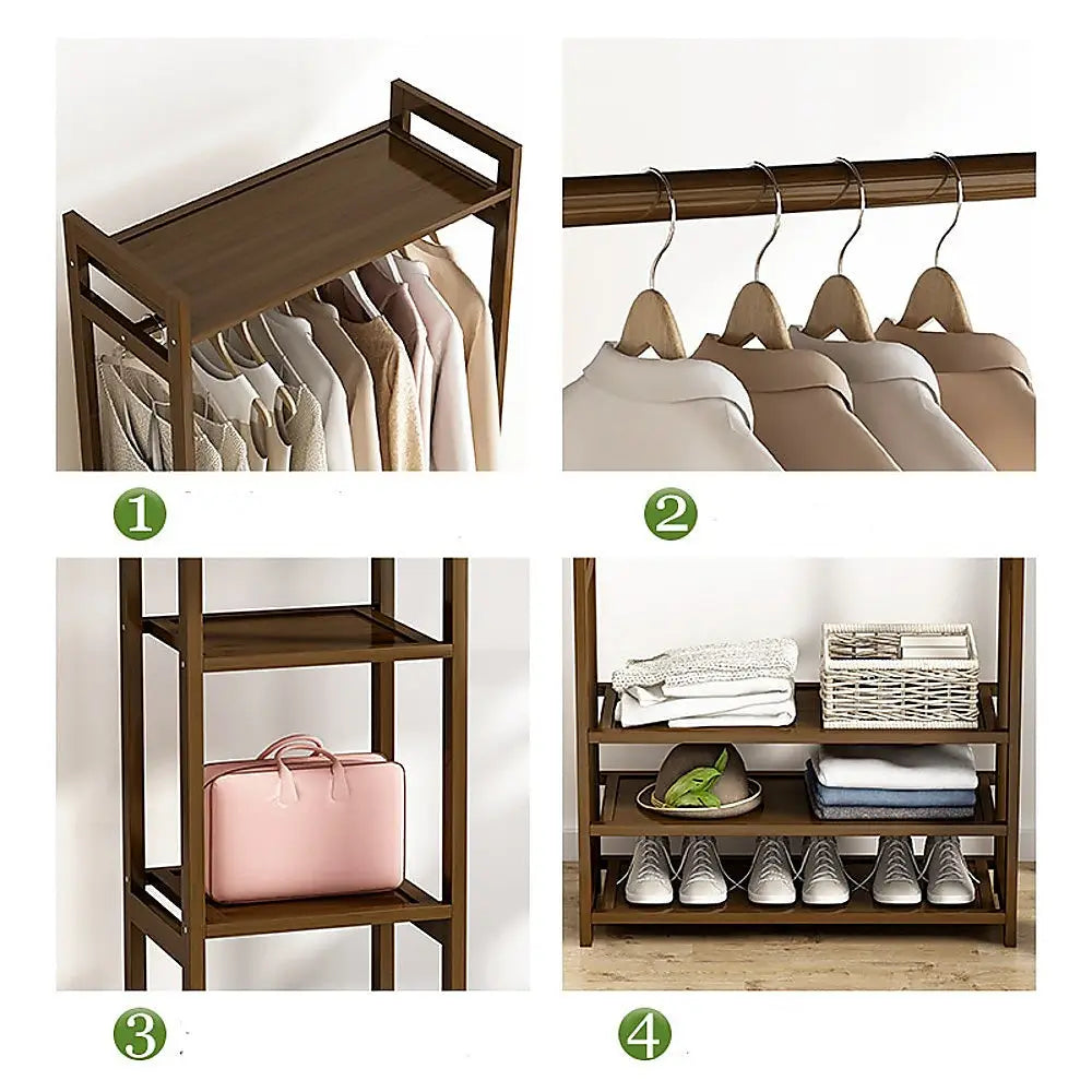 Portable Clothes Rack Coat Garment Stand Bamboo Rail Hanger Airer Closet - Furniture > Office