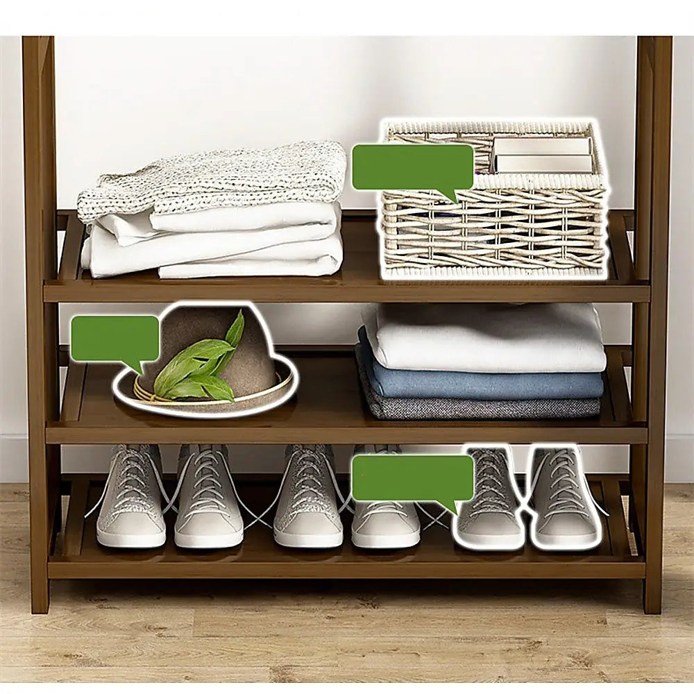 Portable Clothes Rack Coat Garment Stand Bamboo Rail Hanger Airer Closet - Furniture > Office