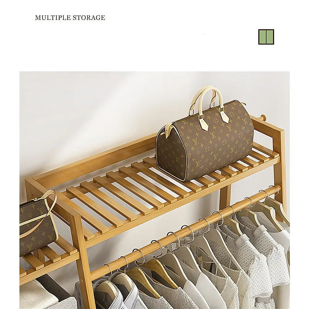 Portable Clothes Rack Coat Garment Stand Bamboo Rail Hanger Airer Closet - Furniture > Office