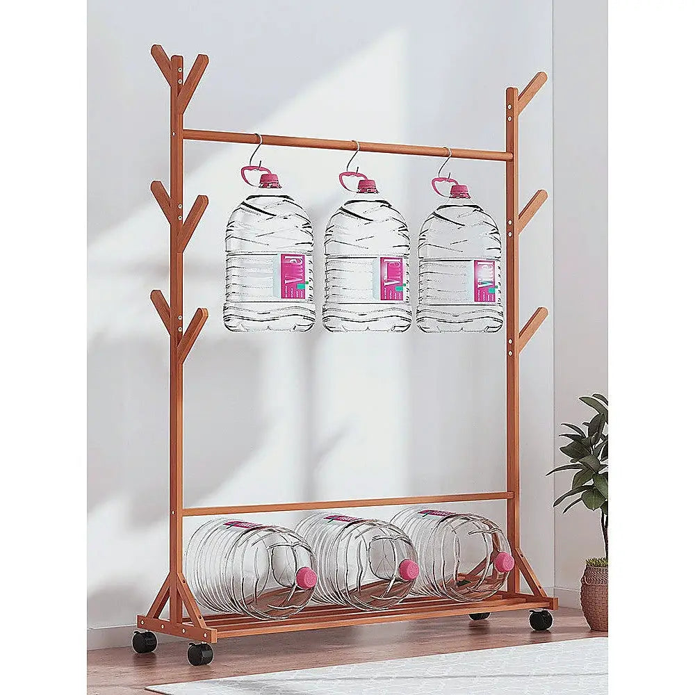 Portable Clothes Rack Coat Garment Stand Bamboo Rail Hanger Airer Closet - Furniture > Office