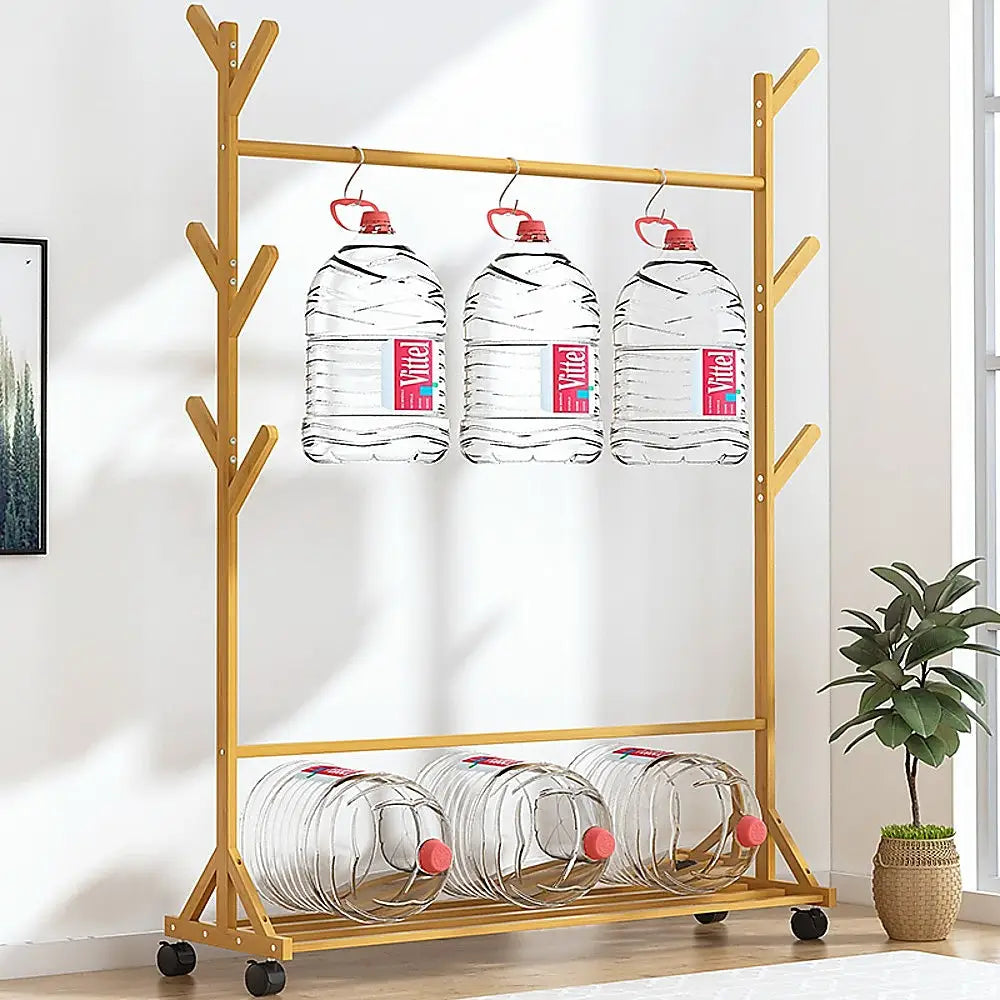 Portable Clothes Rack Coat Garment Stand Bamboo Rail Hanger Airer Closet - Furniture > Office