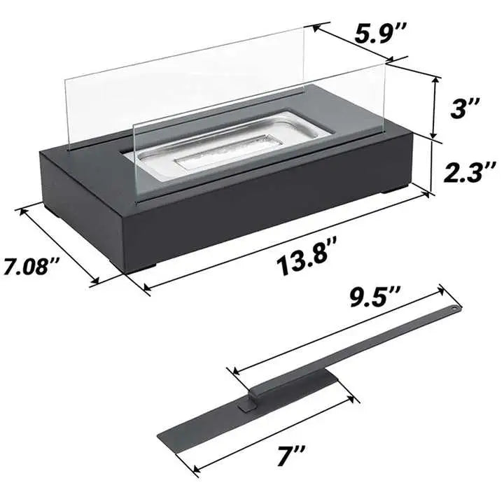 Portable Detachable Tabletop Bioethanol Fireplace - Black Rectangular Design with Glass Shields - Home & Garden > Decor