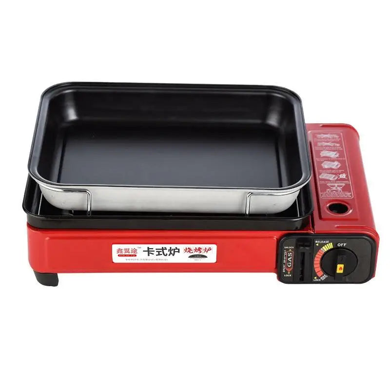 Portable Gas Stove Burner Butane BBQ Camping Gas Cooker With Non Stick Plate Red - Home & Garden > BBQ > BBQ Tools