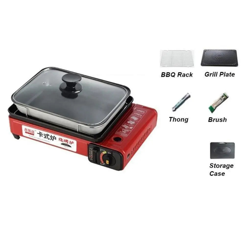 Portable Gas Stove Burner Butane BBQ Camping Gas Cooker With Non Stick Plate Red - Home & Garden > BBQ > BBQ Tools