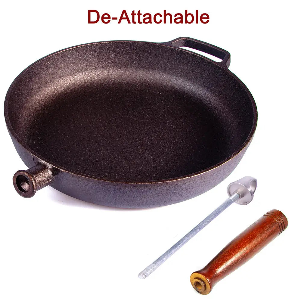 Pre-Seasoned 29cm Cast Iron Fry Pan Cookware Heat-Resistant Wooden Handle - Home & Garden > Kitchenware > Skillets &