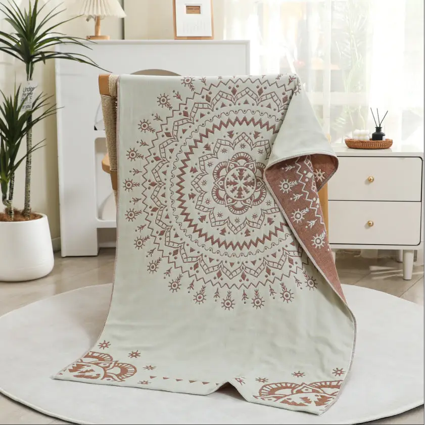 Premium Cartoon Animal Print Gauze Bath Towel - 70x140cm Soft Absorbent(Mandela-Brown 70*140) - Home & Garden > Bedding