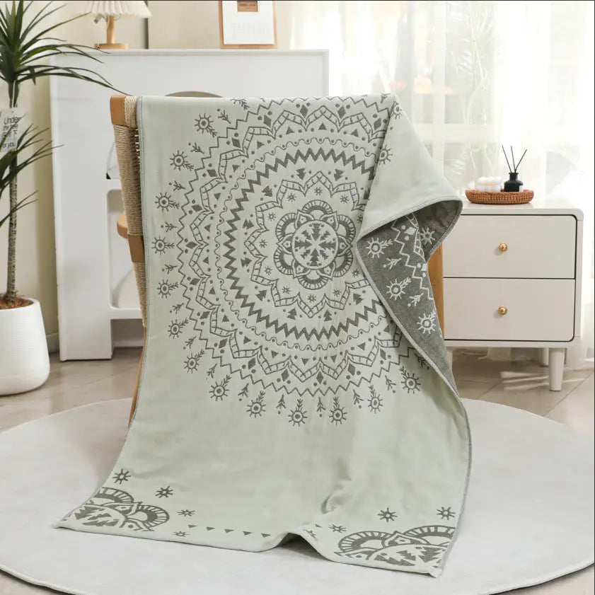 Premium Cartoon Animal Print Gauze Bath Towel - 70x140cm Soft Absorbent(Mandela 70*140) - Home & Garden > Bedding >