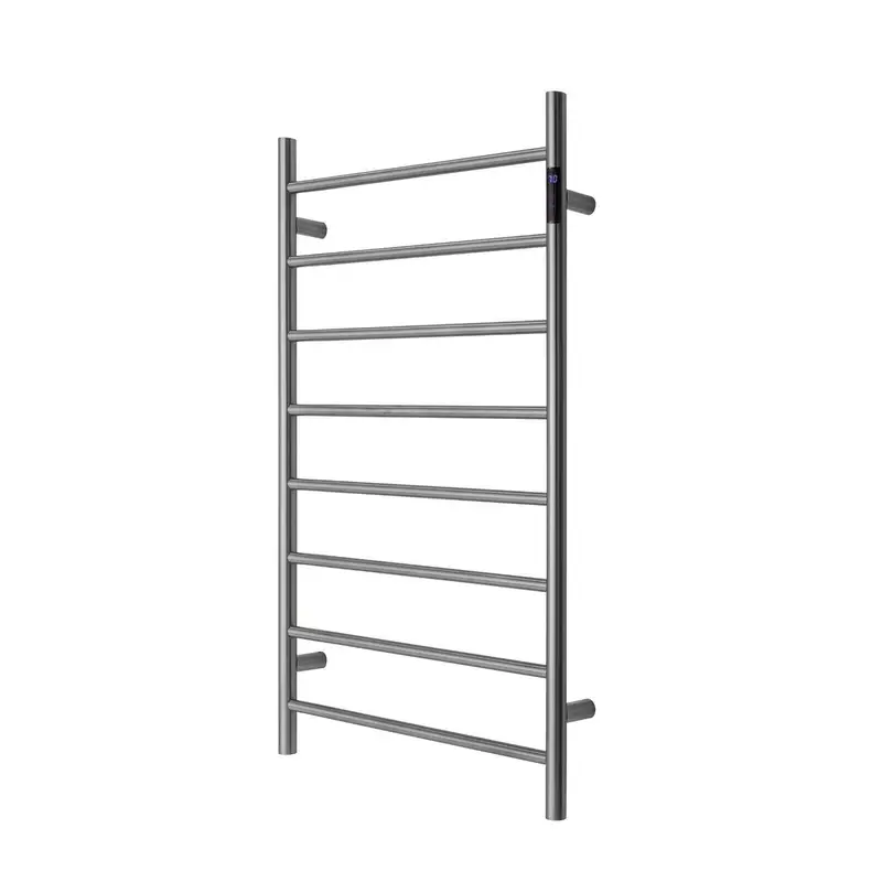 Premium Gunmetal Heated Towel Rack with LED- 8 Bars Round Design AU Standard 1000x620mm Wide - Home & Garden > Bathroom