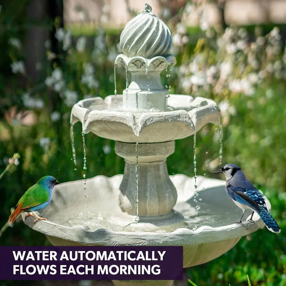 PROTEGE 3 Tier Solar Powered Water Feature Fountain Bird Bath - Light Grey - Home & Garden > Fountains