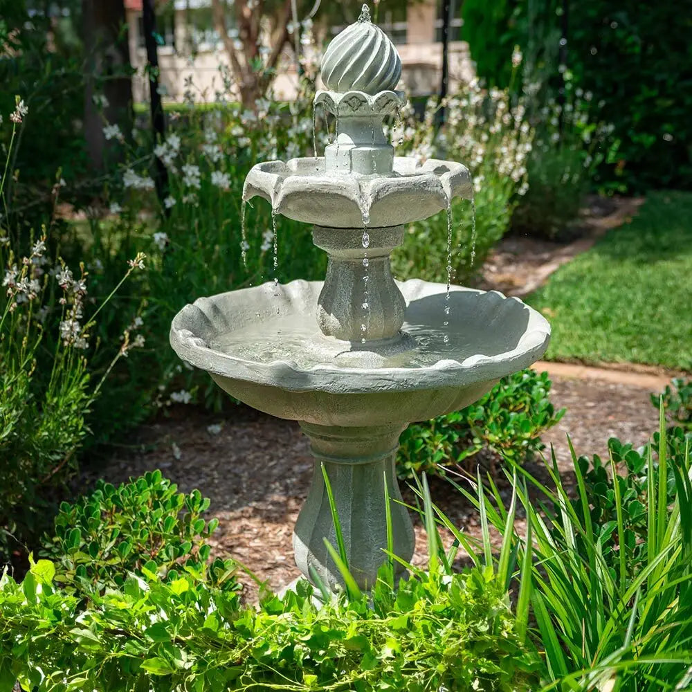 PROTEGE 3 Tier Solar Powered Water Feature Fountain Bird Bath - Light Grey - Home & Garden > Fountains