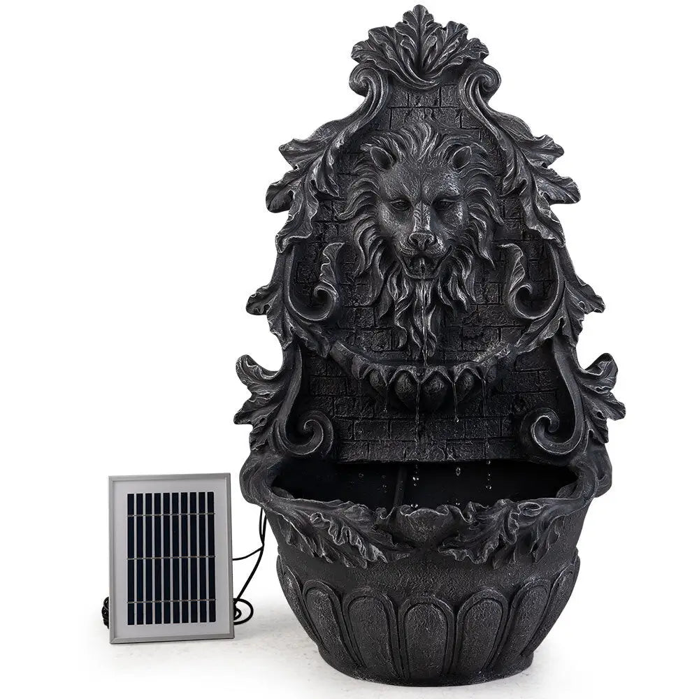 PROTEGE Lion Head Solar Powered Water Feature Fountain Wall Mount or Freestanding with Lighting - Home & Garden >