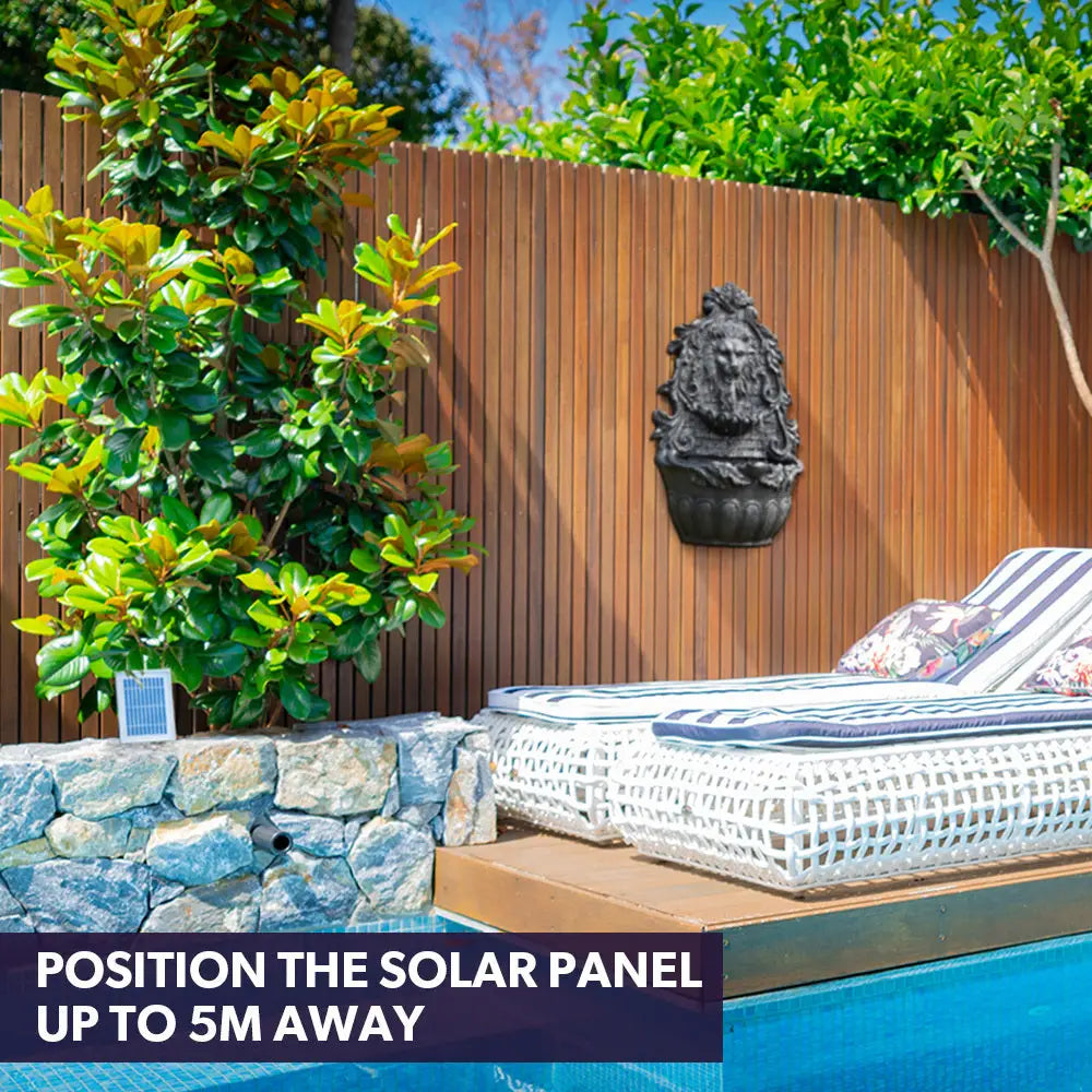 PROTEGE Lion Head Solar Powered Water Feature Fountain Wall Mount or Freestanding with Lighting - Home & Garden >