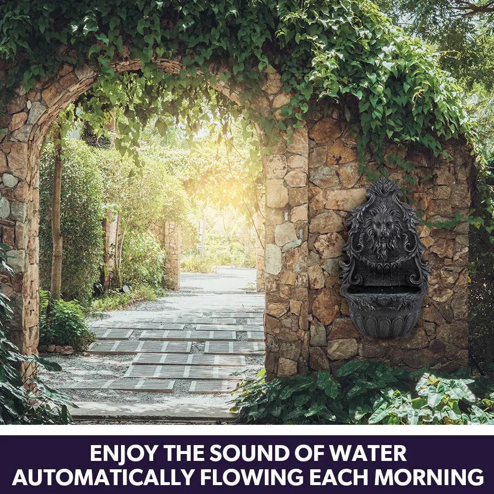 PROTEGE Lion Head Solar Powered Water Feature Fountain Wall Mount or Freestanding with Lighting - Home & Garden >