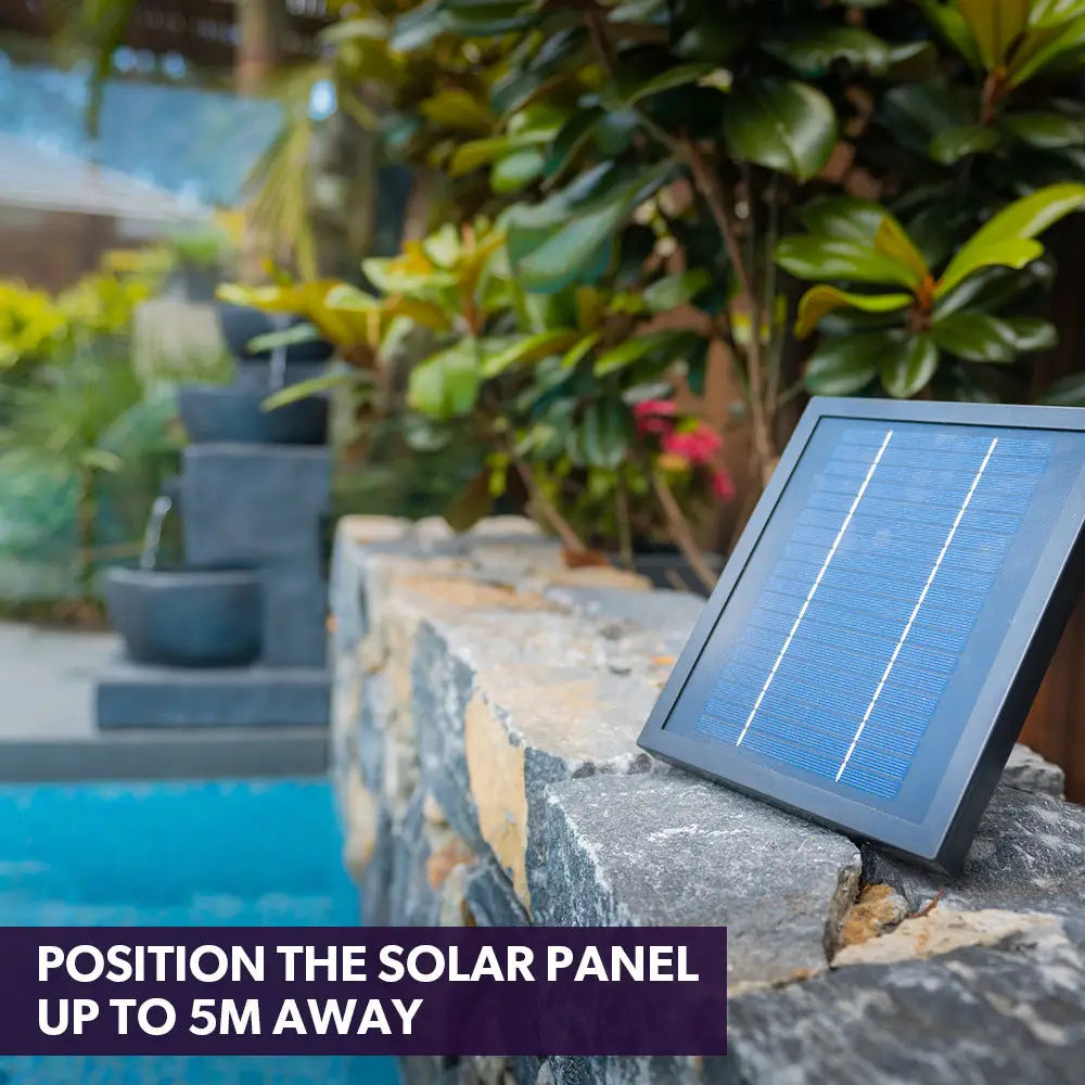 PROTEGE Solar Fountain Water Feature Outdoor 4 Bowl with LED Lights - Charcoal - Home & Garden > Fountains