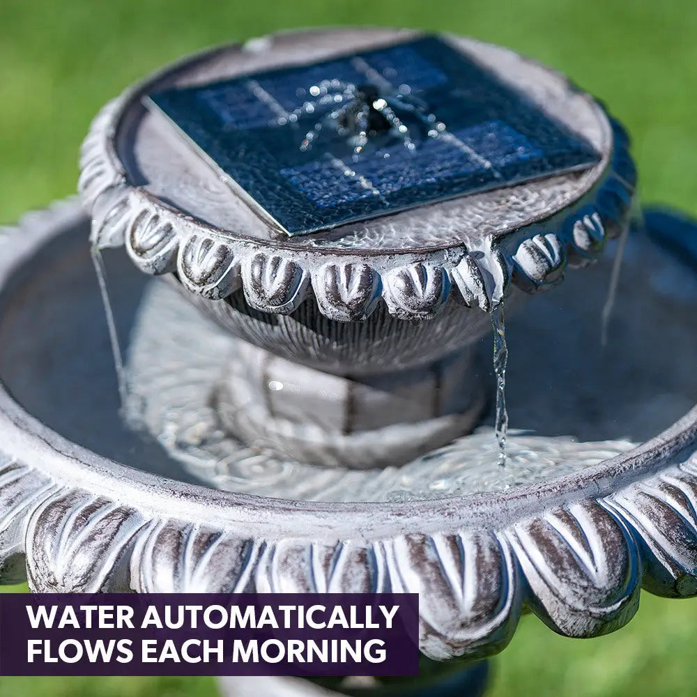 PROTEGE Solar Powered Water Feature Fountain Bird Bath with Lighting Light Grey - Home & Garden > Fountains