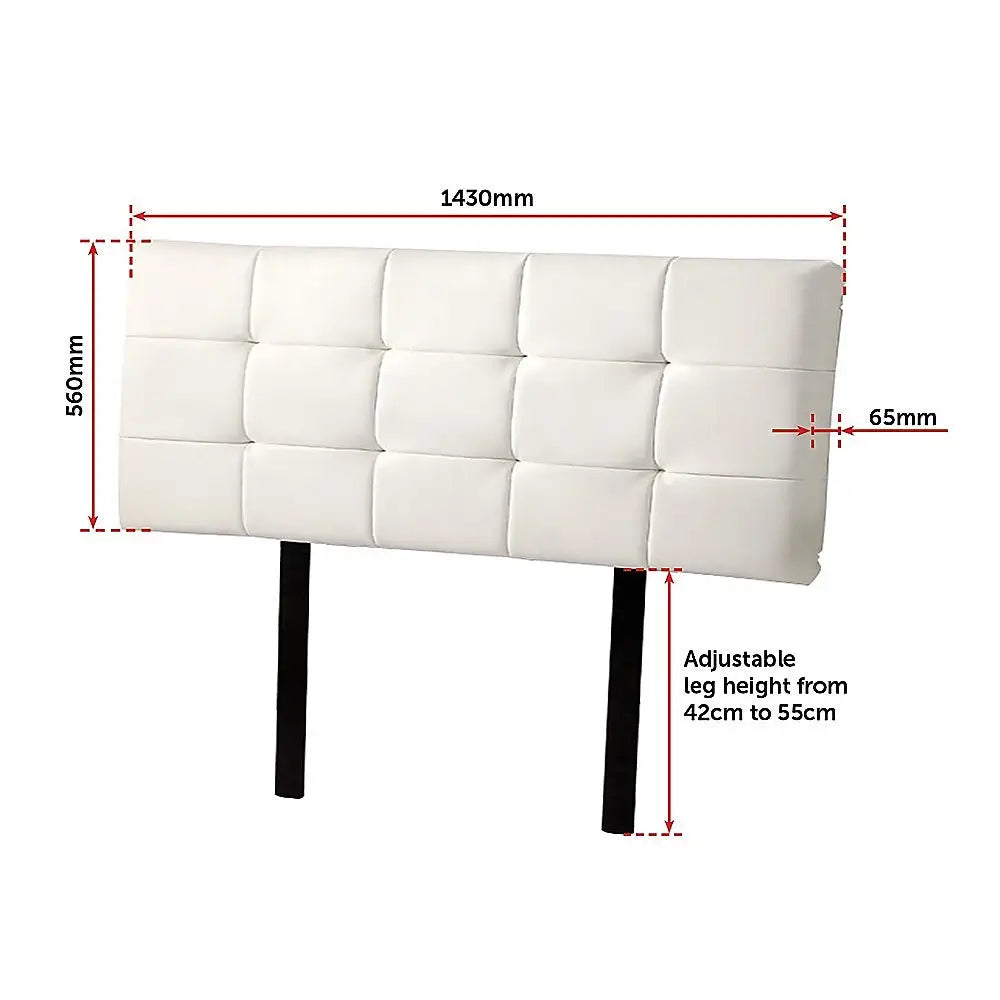 PU Leather Double Bed Deluxe Headboard Bedhead - White - Furniture > Bedroom