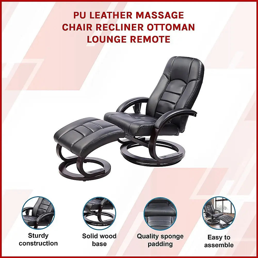 PU Leather Massage Chair Recliner Ottoman Lounge Remote - Furniture > Bar Stools & Chairs