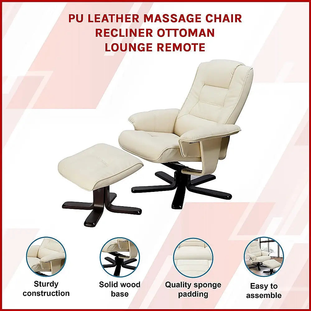 PU Leather Massage Chair Recliner Ottoman Lounge Remote - Furniture > Bar Stools & Chairs