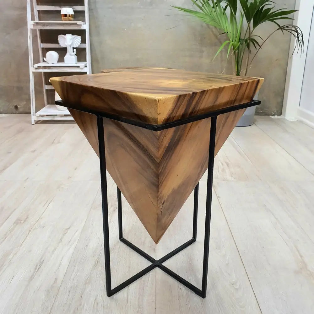 Pyramid Side Table/Corner Stool/Plant Stand Raintree Wood Natural Finish - Home & Garden > Decor