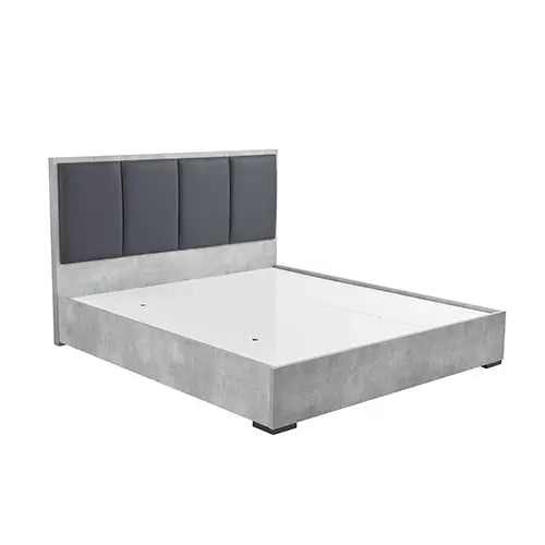Queen 5 Pcs Bedroom Suite Fabric Upholstery MDF Combination of Black & Cement Colour - Furniture > Bedroom > Beds & Bed