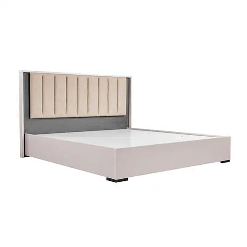 Queen Bed Frame Fabric Upholstery MDF LED Headboard in Champagne Colour - Furniture > Bedroom > Beds & Bed Frames