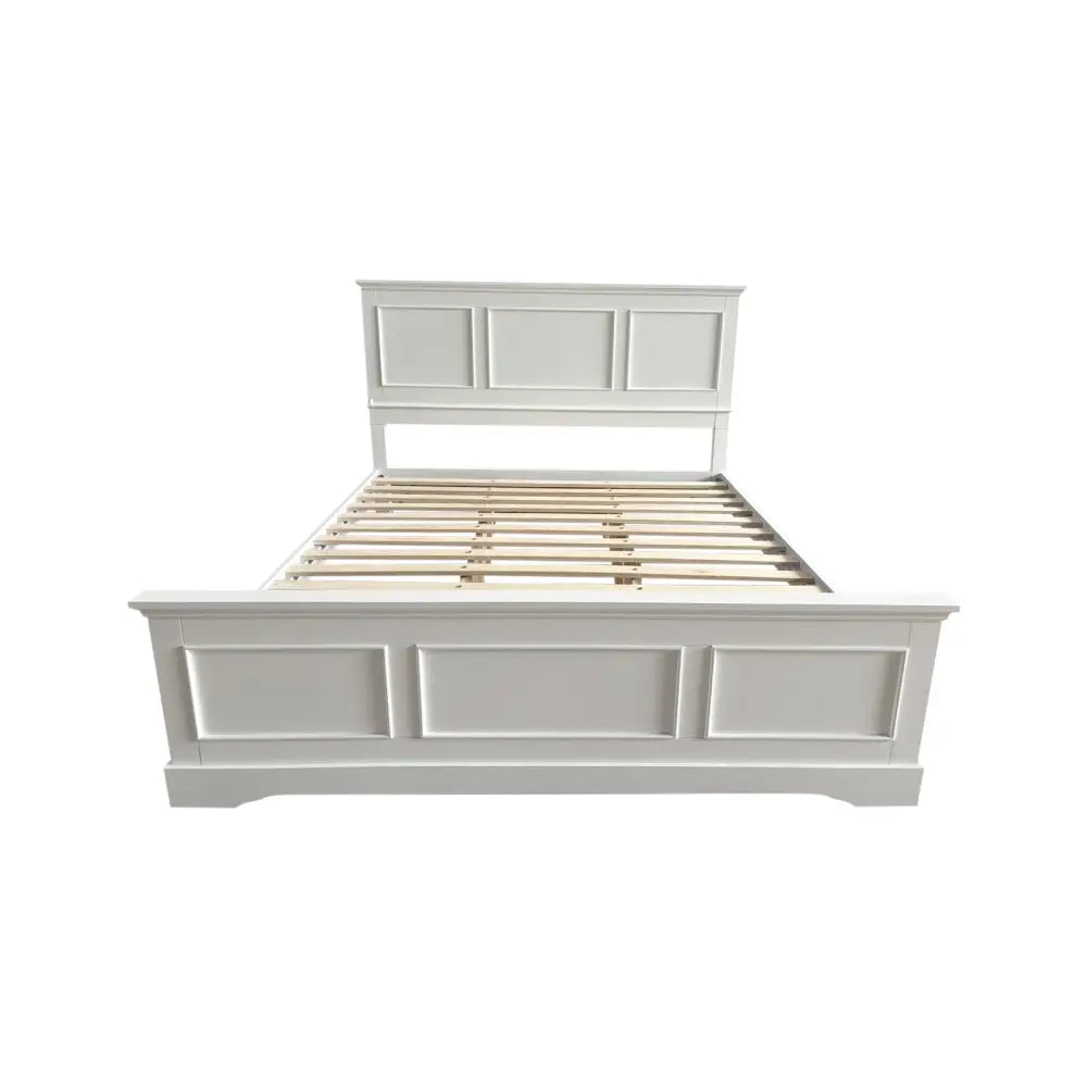 Queen Bed Frame in Solid Wood with Slats Support in White colour - Furniture > Bedroom > Beds & Bed Frames