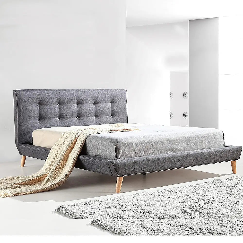 Queen Linen Fabric Deluxe Bed Frame Grey - Furniture > Bedroom > Beds & Bed Frames