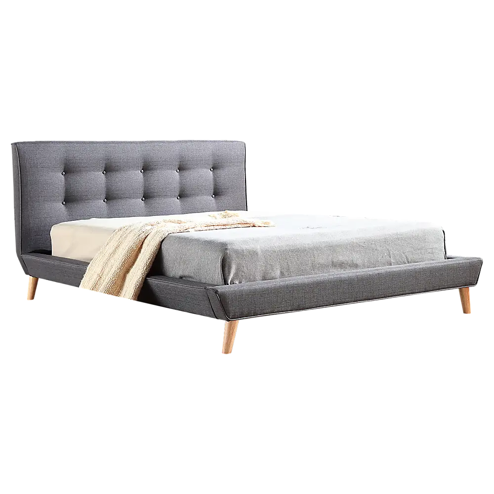 Queen Linen Fabric Deluxe Bed Frame Grey - Furniture > Bedroom > Beds & Bed Frames