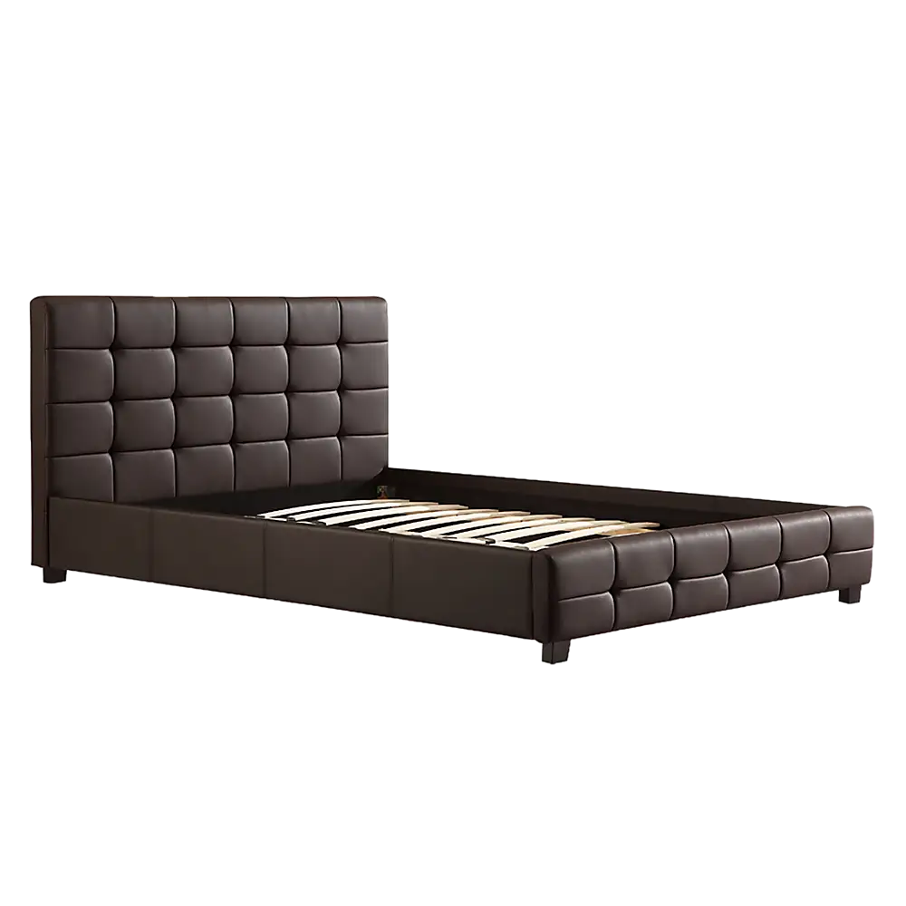 Queen PU Leather Deluxe Bed Frame Brown - Furniture > Bedroom > Beds & Bed Frames