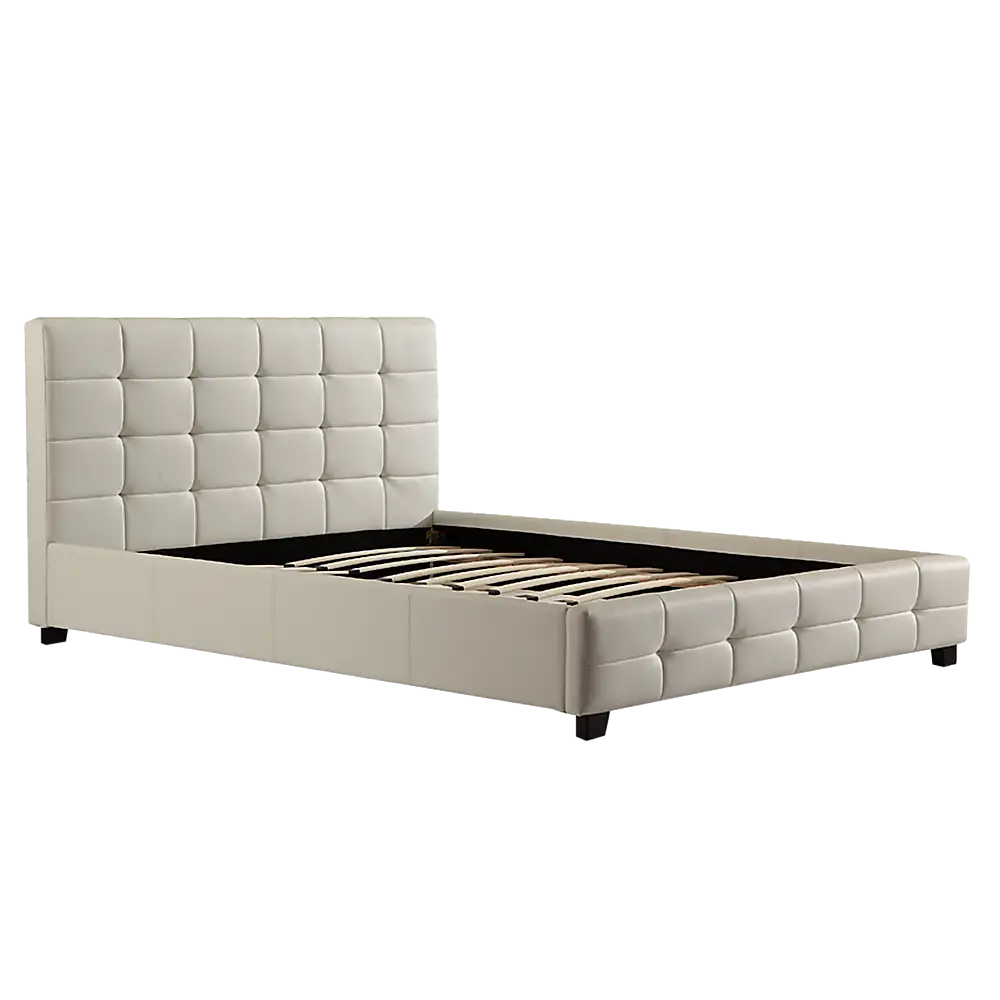 Queen PU Leather Deluxe Bed Frame White - Furniture > Bedroom > Beds & Bed Frames