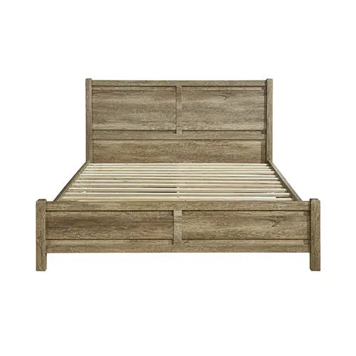 Queen Size Bed Frame Natural Wood like MDF in Oak Colour - Furniture > Bedroom