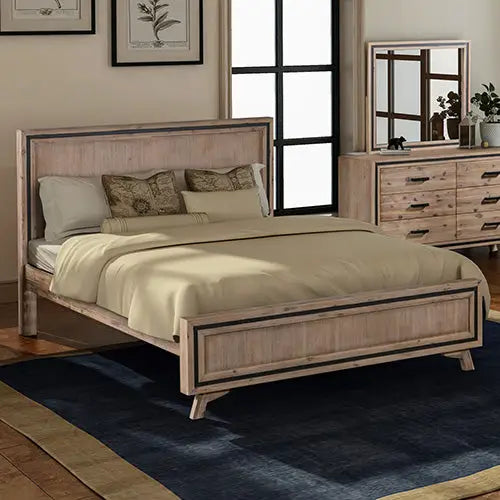 Queen Size Silver Brush Bed Frame in Acacia Wood Construction - Furniture > Bedroom