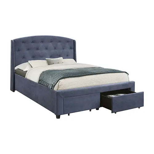Queen Size Storage Bed Frame Upholtery Navy Blue Fabric with 2 Drawers - Furniture > Bedroom > Beds & Bed Frames