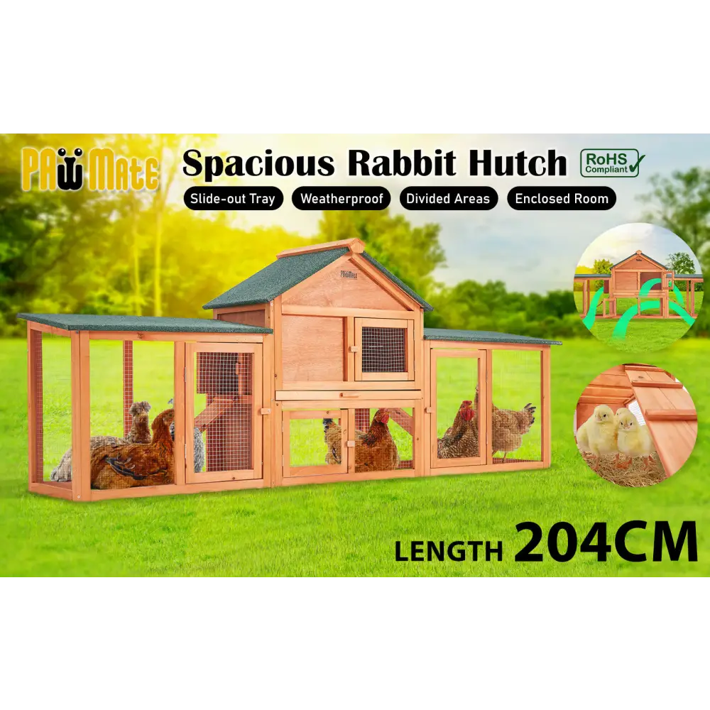 Rabbit Hutch Chicken Coop 204 x 45 x 85cm 2 Storey Cage Mansion - Pet Care > Coops & Hutches > Coop & Hutch Accessories