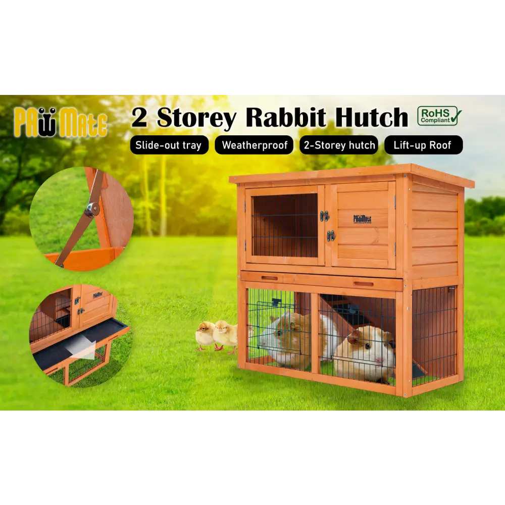 Rabbit Hutch Chicken Coop 92 x 45 x 82cm 2 Storey Cage Run Aria - Pet Care > Coops & Hutches > Coop & Hutch Accessories