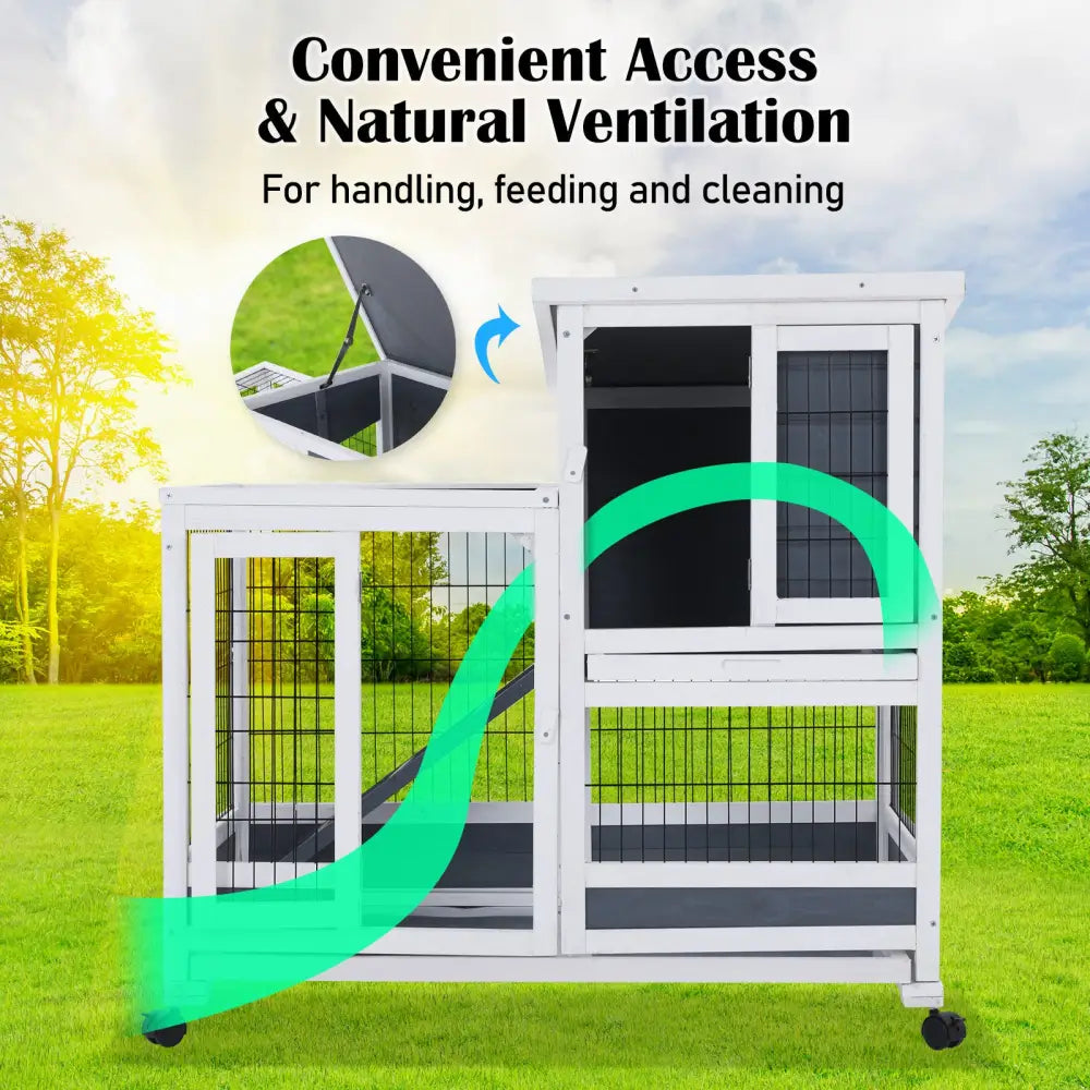 Rabbit Hutch Chicken Coop with Wheels 96.5 x 56 x 90.5cm 2 Storey Pet Cage Run HOPKINS - Pet Care > Coops & Hutches >