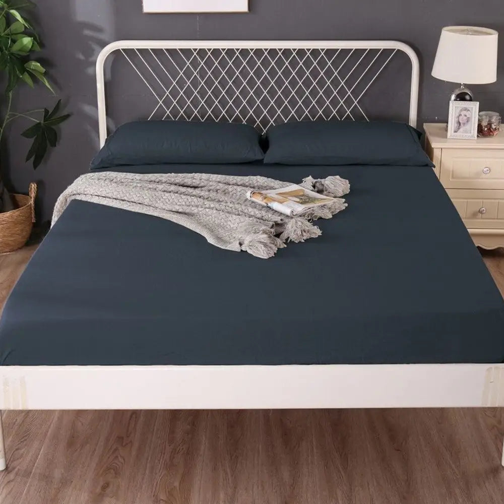 Ramesses 1000TC Linen Bamboo Fitted Sheet Combo Set Charcoal Queen - Home & Garden > Bedding > Bed Sheets