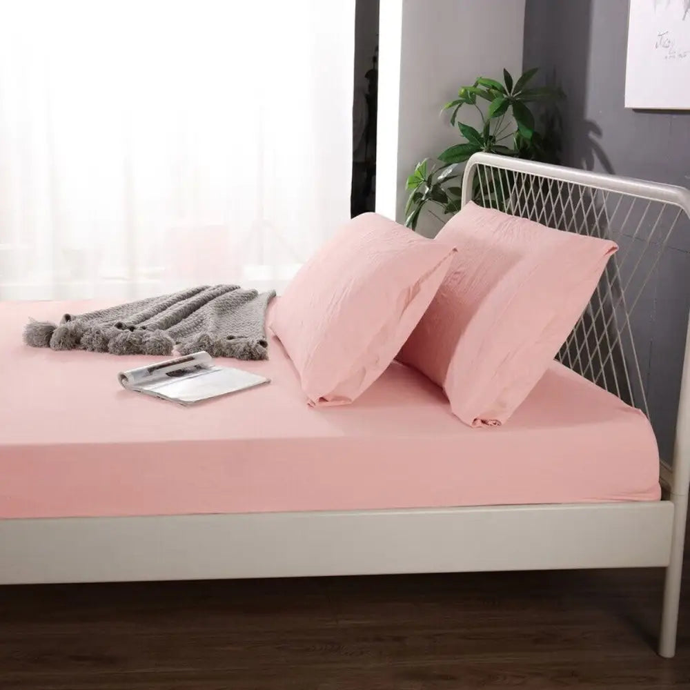 Ramesses 1000TC Linen Bamboo Fitted Sheet Combo Set Dusty Pink Queen - Home & Garden > Bedding > Bed Sheets